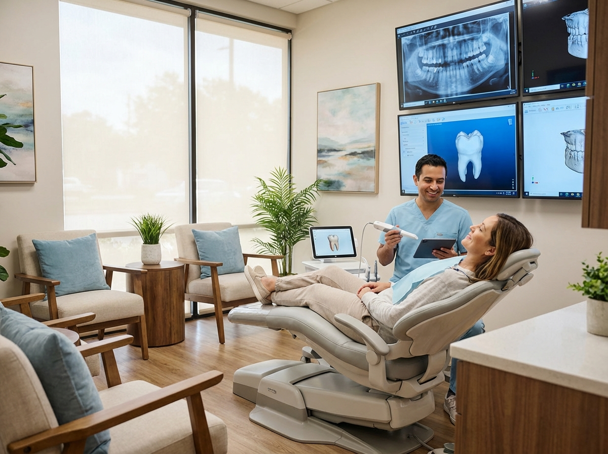 Friendly dental team in Houston explaining treatment options