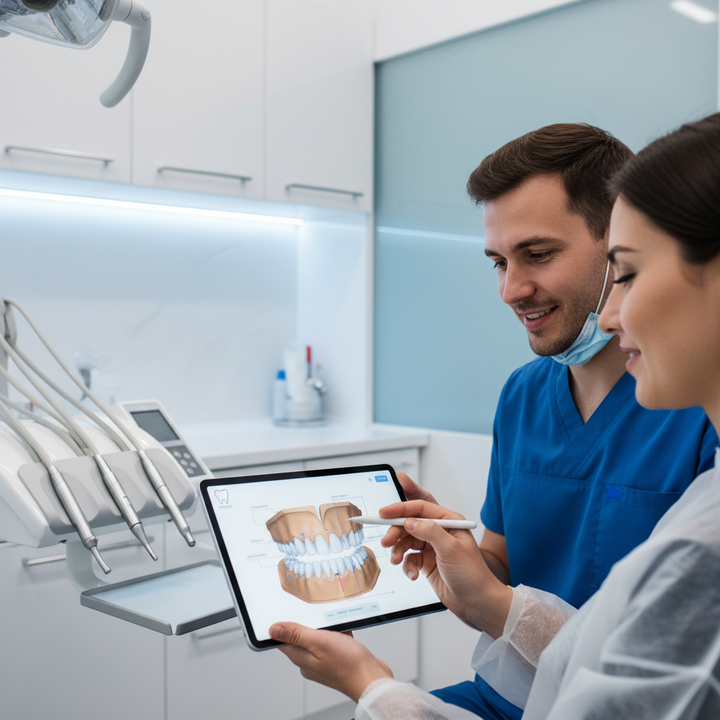 Patient during a first dental visit and consultation at Snow Tree Dental