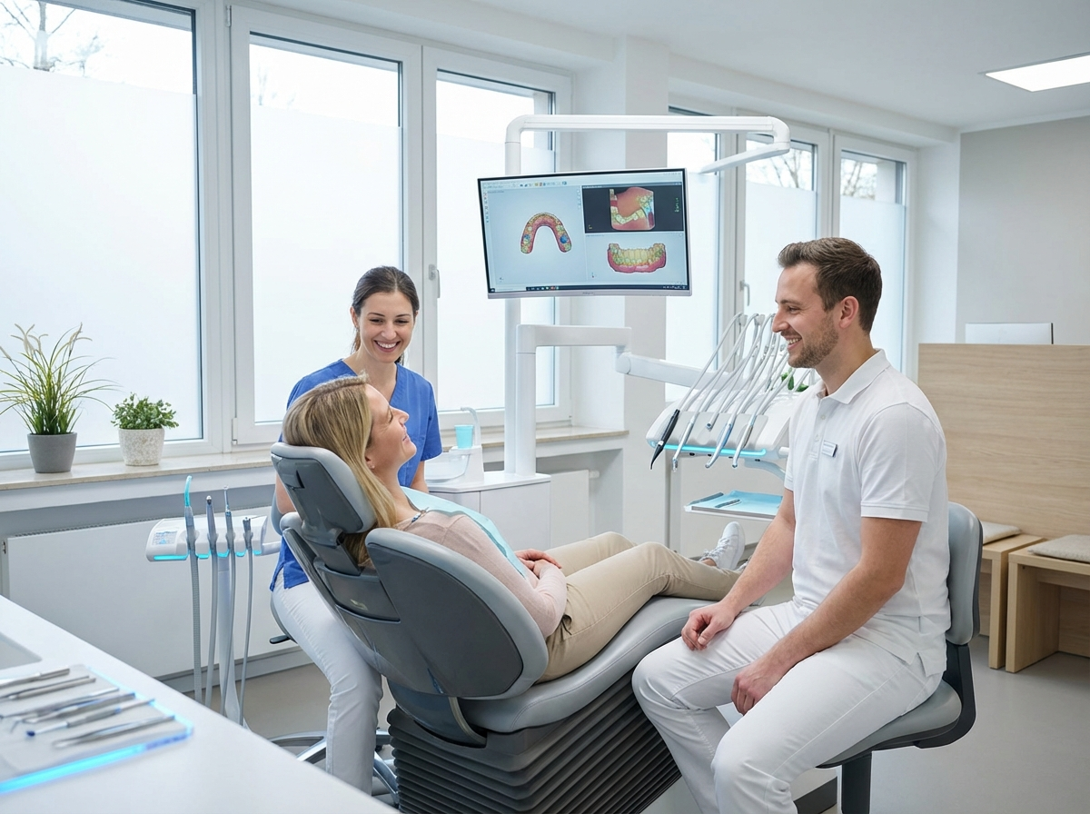 Patient getting a comprehensive dental exam and cleaning at Snow Tree Dental in Houston