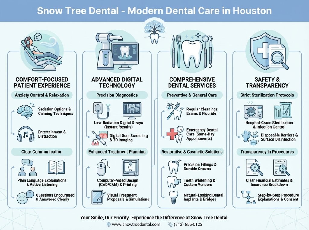 Modern and comfortable dental clinic in Houston focused on patient comfort
