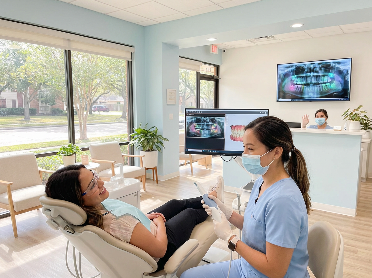 Advanced dental technology including digital X-rays and intraoral scanners