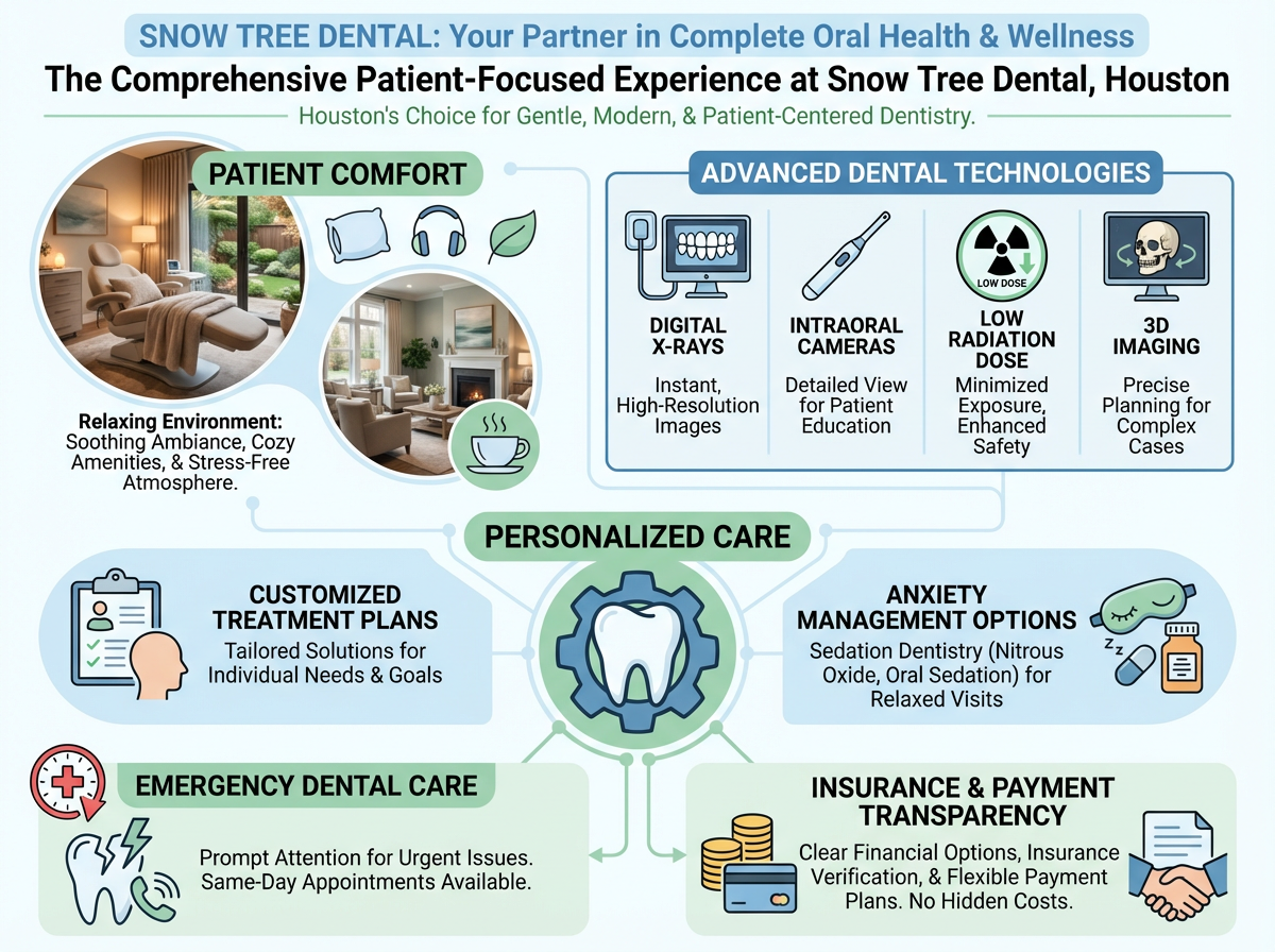 Comfort-focused dental clinic environment at Snow Tree Dental in Houston