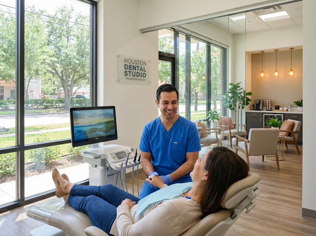 Dentist in Houston using advanced dental technology to treat a patient comfortably