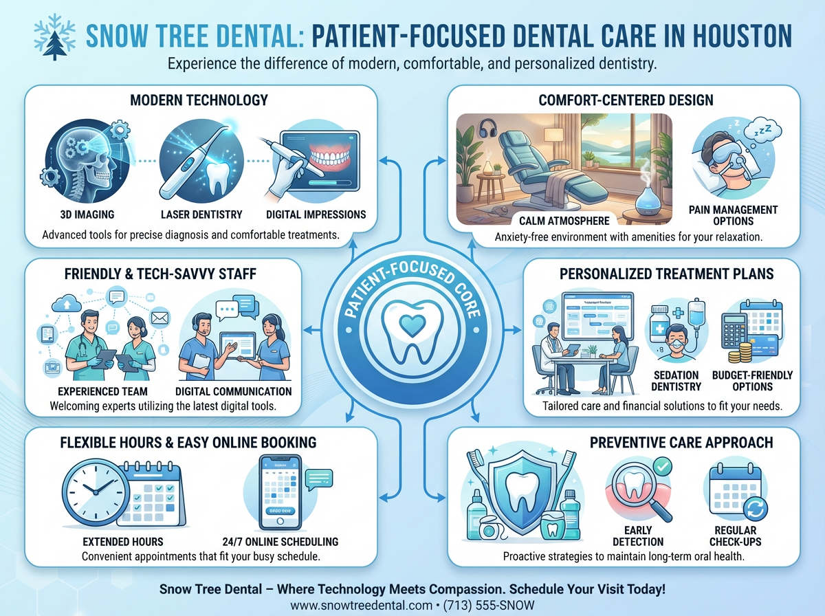 Modern and welcoming dental office at Snow Tree Dental in Houston focused on patient comfort
