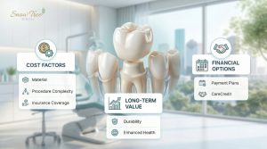 dental crown cost Houston visual showing crown materials and treatment factors in a modern dental setting