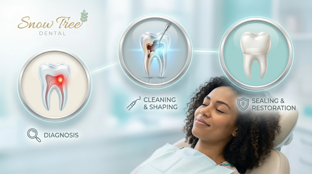 root canal treatment process shown in a modern dental clinic in Houston