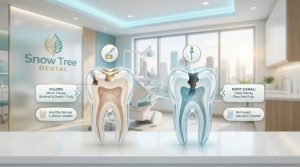 root canal vs filling comparison showing early tooth decay versus deep tooth infection