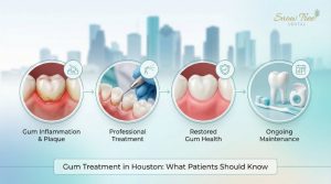 Patient receiving gum treatment in a modern dental clinic in Houston TX