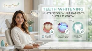patient receiving teeth whitening treatment in a modern Houston dental clinic