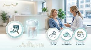 Dentist preparing patient for tooth extraction procedure in a modern Houston dental clinic