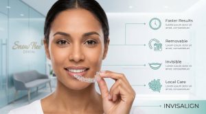 Invisalign clear aligners shown during a dental consultation in Houston