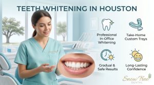 Patient learning about teeth whitening options at Snow Tree Dental in Houston