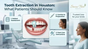 Patient learning about tooth extraction options during a dental consultation in Houston