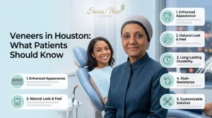Patient learning about veneers during a cosmetic dental consultation in Houston