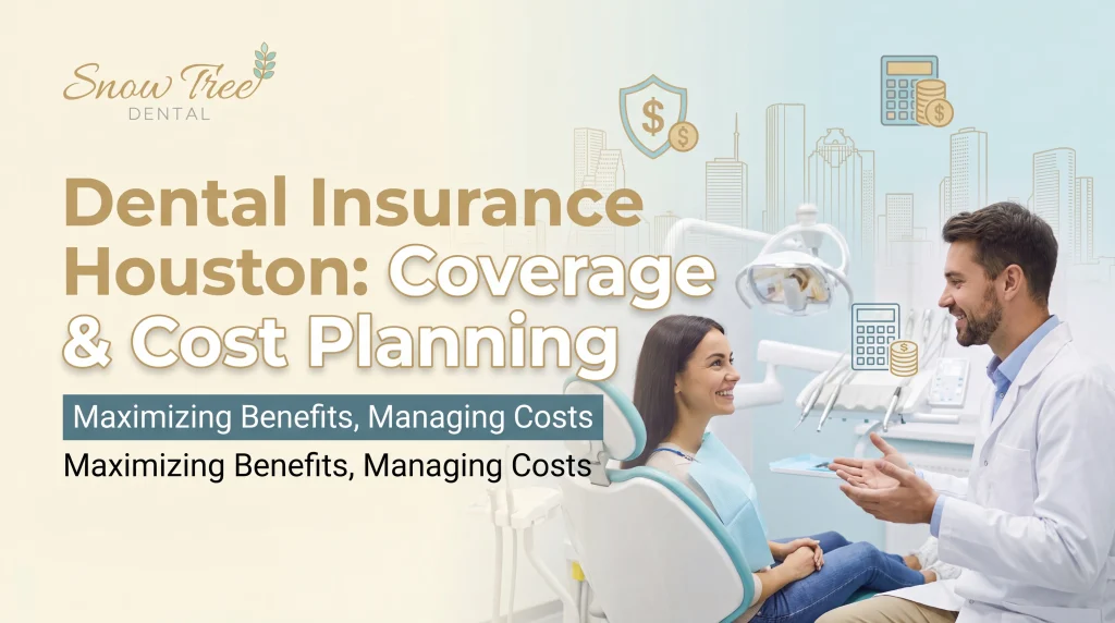 Patient reviewing dental insurance Houston options and in-house plan details at Snow Tree Dental near the Galleria
