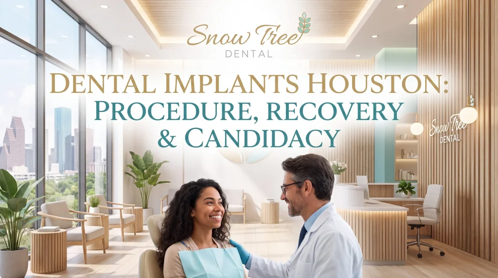 Patient consulting with an implant dentist about dental implants Houston at Snow Tree Dental near the Galleria
