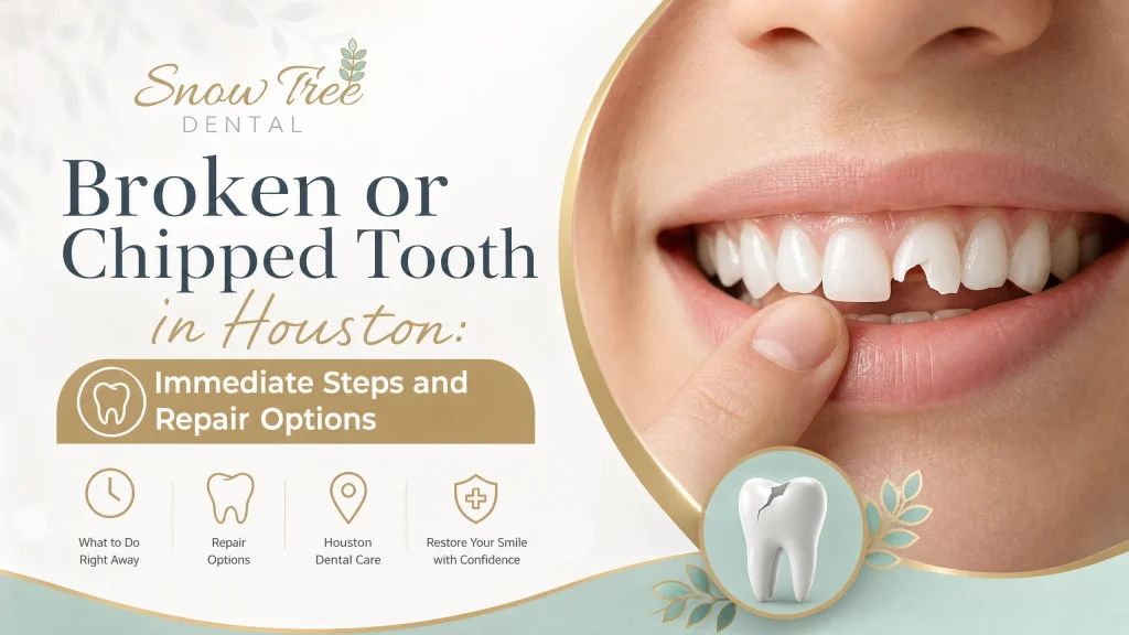 Chipped tooth Houston emergency visit at Snow Tree Dental with gentle same-day care