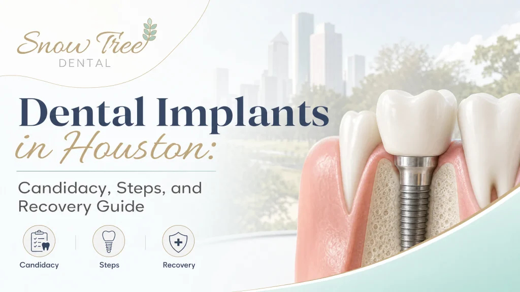 Houston implant dentist discussing dental implants in Houston with a patient during a candidacy consultation