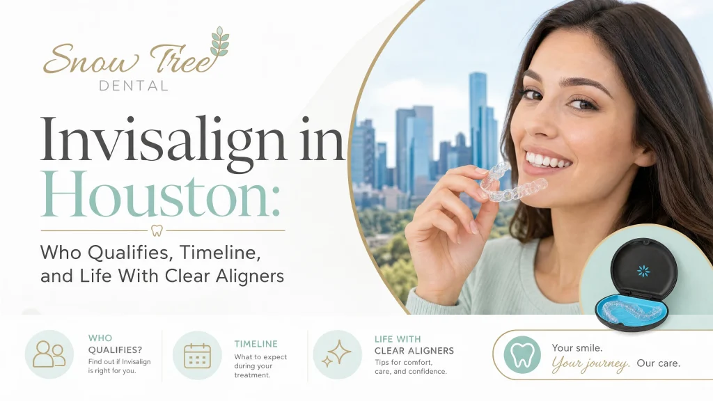 Adult patient being fitted with clear aligners at Snow Tree Dental—Invisalign in Houston near the Galleria